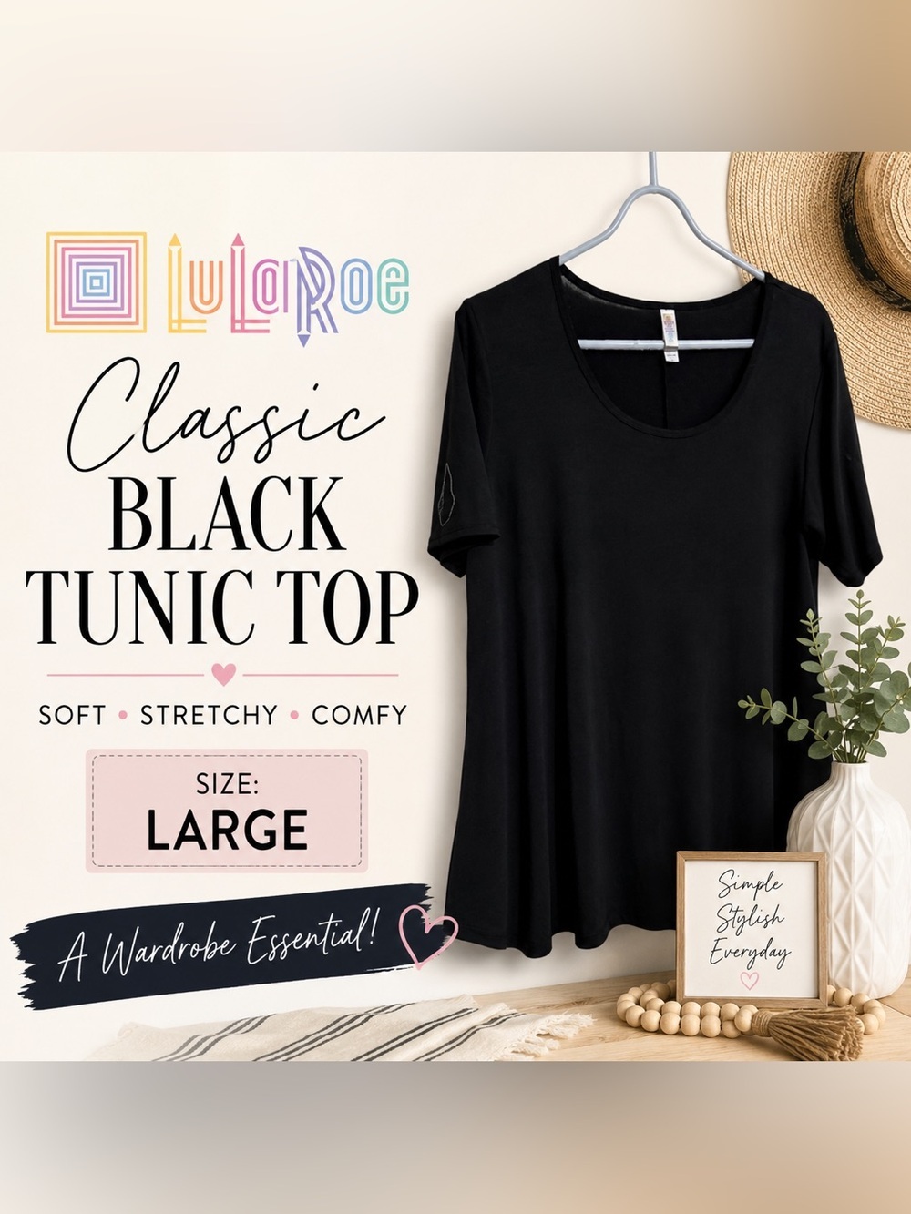 LuLaRoe Black Short Sleeve Swing Tunic Top Large